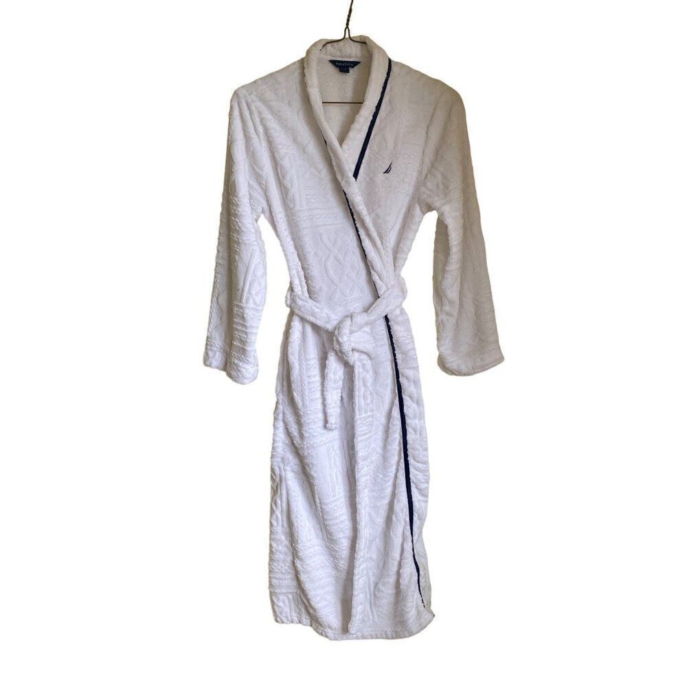 Nautica Womans Bath Robe Wrap Terrycloth Fuzzy White Size S/M